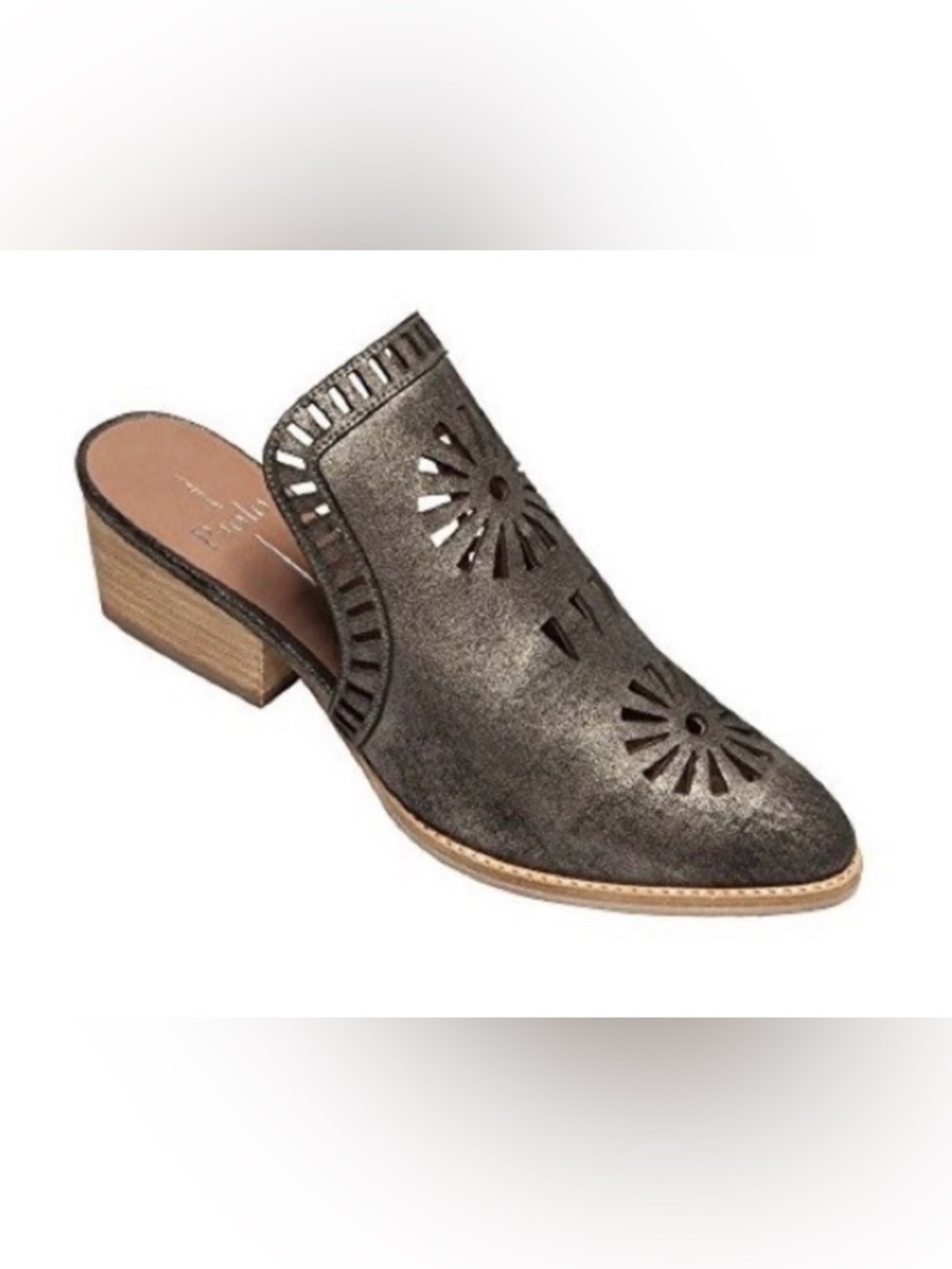 Linea Paolo Pewter Stack Mule Slip on Slide Loaders In style Leather Wes…